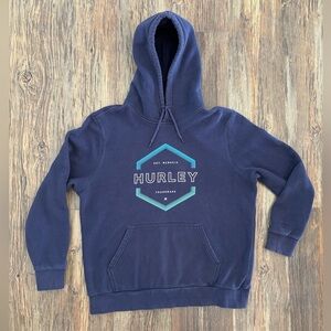 Hurley Spellout Logo Hoodie Hooded Sweatshirt Large Blue Streetwear Skater Urban